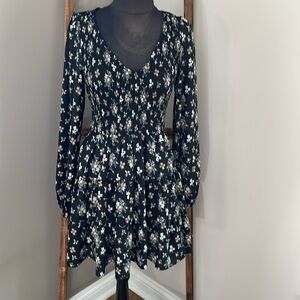 Super cute Altar’d State light  fabric black mini dress.